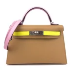 Hermès HSS 2022 Mini Kelly 20 Chai/Lime/Mauve Sylvester Pink Epsom Palladium Hardware Fake luxury bags for sale