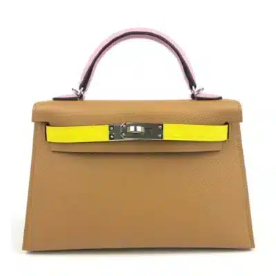 Hermès HSS 2022 Mini Kelly 20 Chai/Lime/Mauve Sylvester Pink Epsom Palladium Hardware Fake luxury bags for sale