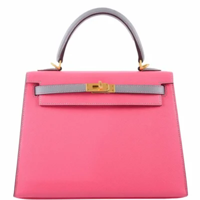 Hermès HSS 2019 Kelly 25 Sellier Roze Azalee and Gris Mouette Epsom Brushed Gold Hardware Replica luxury handbags