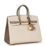 Hermès HSS Birkin 25 Craie and Gris Asphalte Epsom Brushed Gold Hardware