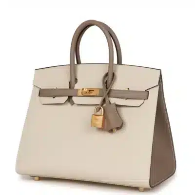 Hermès HSS Birkin 25 Craie and Gris Asphalte Epsom Brushed Gold Hardware