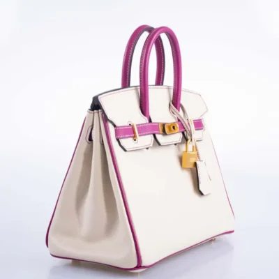 Hermès HSS Birkin 25 Rose Pourpre and Craie Epsom with Brushed Gold Hardware Best Lushentic Bags