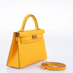 Hermès HSS Mini Kelly 20 II Sellier Moutard and Gris Perle Epsom Gold Hardware Replica designer handbags