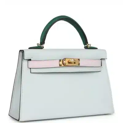 Hermès HSS Mini Kelly 20 Sellier Tri-Color Gris Platine/Mauve Pale/Vert Moyen Epsom Gold Hardware Lushentic replica handbags