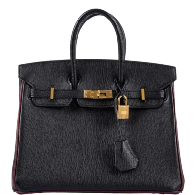 Hermès HSS Birkin 25 Black and Rouge H Chevre Gold Hardware