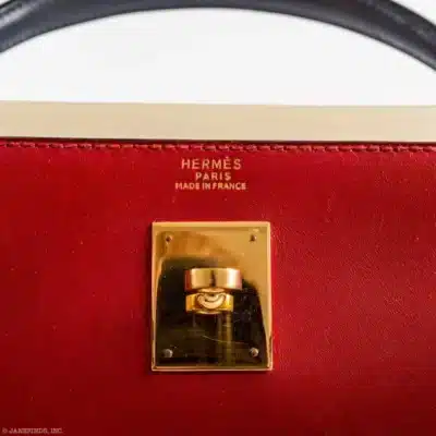 Hermès Vintage 1994 Kelly 32 Sellier Rouge Vif/Parchemin/Bleu Marine Box Calf Gold Hardware