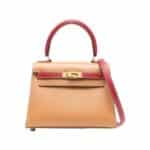 Hermès Vintage 1994 Mini Kelly 20 Beige and Wine Red Courchevel Gold Hardware