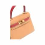 Hermès Vintage 1994 Mini Kelly 20 Beige and Wine Red Courchevel Gold Hardware