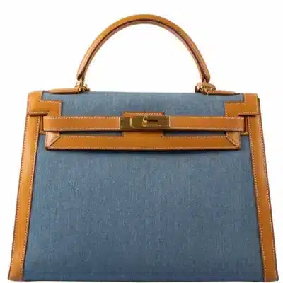 Hermès 1997 Kelly 32 Sellier Denim & Vache Naturelle Gold Hardware