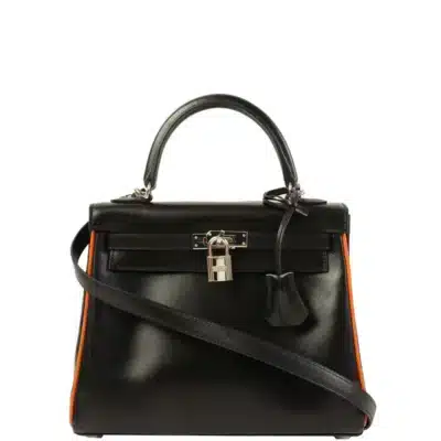 Hermès 2006 Kelly 25 Black and Orange Togo Palladium Hardware