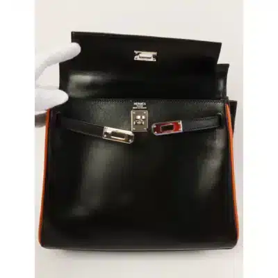 Hermès 2006 Kelly 25 Black and Orange Togo front2