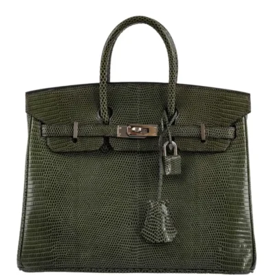 Hermès 2008 Birkin 25 Vert Olive Salvator Lizard Palladium Hardware