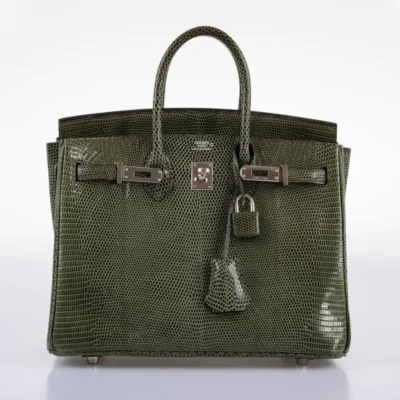 Hermès 2008 Birkin 25 Vert Olive Salvator Lizard front2