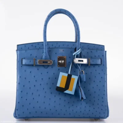 Hermès Rare Collectible 2016 Birkin 30 Mykonos Ostrich Palladium Hardware