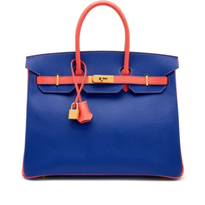 Hermès 2016 Birkin 35 Bleu Electrique and Capucine Epsom Brushed Gold Hardware