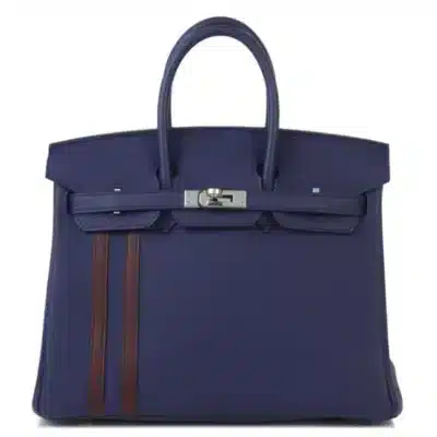 Hermès 2018 Birkin 25 Bleu Encre and Bordeaux Togo Swift Palladium Hardware