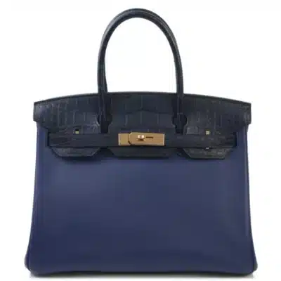 Hermès 2018 Birkin 30 Bleu Saphir and Blue Marine Taurillion Novillo Matte Alligator Mississippiensis Rose Gold Hardware