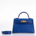 Hermès 2018 Mini Kelly 20 II Sellier Blue Sapphire Ostrich Gold Hardware Fake luxury bags for sale