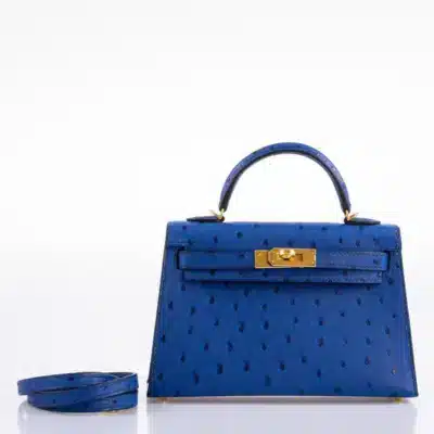 Hermès 2018 Mini Kelly 20 II Sellier Blue Sapphire Ostrich Gold Hardware Fake luxury bags for sale