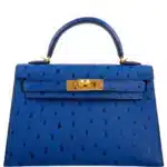 Hermès 2018 Mini Kelly 20 II Sellier Blue Sapphire Ostrich Gold Hardware Fake luxury bags for sale