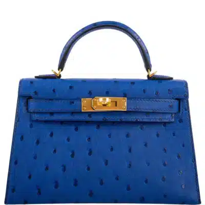 Hermès 2018 Mini Kelly 20 II Sellier Blue Sapphire Ostrich Gold Hardware Fake luxury bags for sale