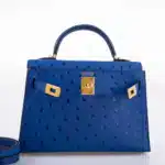 Hermès 2018 Mini Kelly 20 II Sellier Blue Sapphire Ostrich Gold Hardware Fake luxury bags for sale