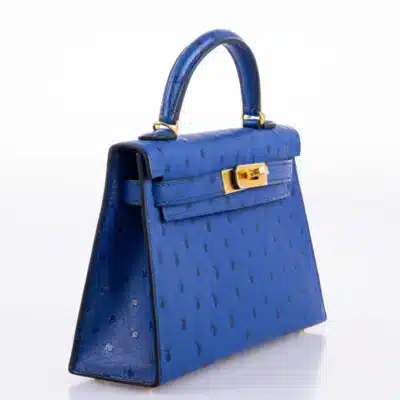 Hermès 2018 Mini Kelly 20 II Sellier Blue Sapphire Ostrich Gold Hardware Fake luxury bags for sale