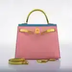 Hermès 2019 Kelly 28 Sellier Tri-Color Confetti/Lime/Aztec Chevre Brushed Gold Hardware Luxury replica handbags