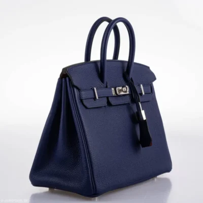 Hermès 2020 Birkin 25 Blue Encre and Orange H Togo Palladium Hardware Replica inspired