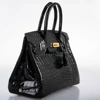 Hermès 2021 Birkin 30 Black Shiny Niloticus Crocodile Gold Hardware