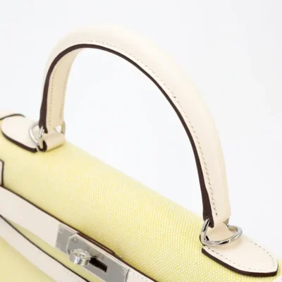 Hermès 2022 HSS Kelly 28 Sellier Jaune Citron/Nata Swift Canvas Palladium Hardware