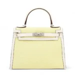 Hermès 2022 HSS Kelly 28 Sellier Jaune Citron/Nata Swift Canvas Palladium Hardware