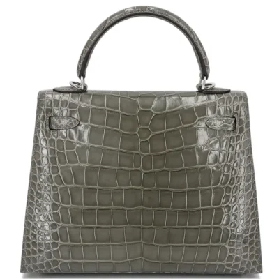 Hermès 2024 Kelly 25 Sellier Gris Ciment Shiny Alligator Mississippiensis Palladium Hardware Quality Replica