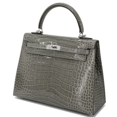 Hermès 2024 Kelly 25 Sellier Gris Ciment Shiny Alligator Mississippiensis Palladium Hardware Quality Replica