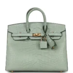 Hermès Birkin 20 Sellier Vert D'eau Matte Alligator Gold Hardware handbag dupes