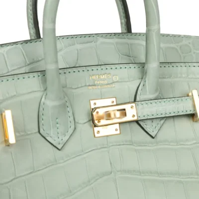 Hermès Birkin 20 Sellier Vert D'eau Matte Alligator Gold Hardware handbag dupes