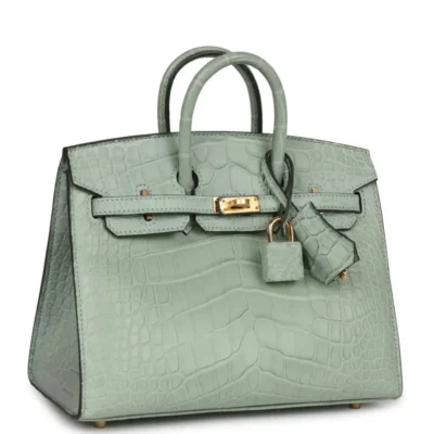 Hermès Birkin 20 Sellier Vert D'eau Matte Alligator Gold Hardware handbag dupes