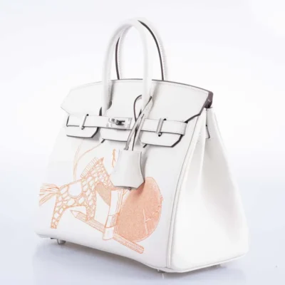 Hermès HSS 2021 Birkin 25 White And Rose Pourpre Interior Togo Brushed Gold Hardware