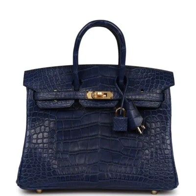 Hermès Birkin 25 Bleu Saphir Matte Alligator Mississippiensis Gold Hardware