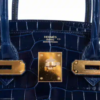 Hermès Birkin 25 Bleu Saphir Matte Alligator logo