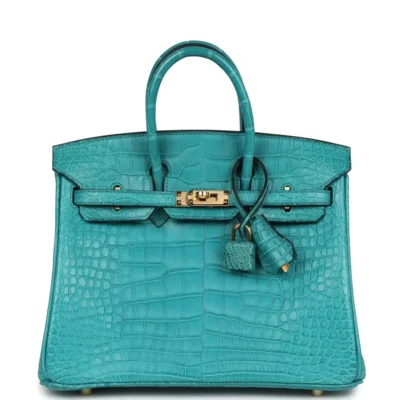 Hermès Birkin 25 Blue Paon Matte Alligator Mississippiensis Gold Hardware