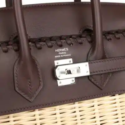 Hermès Birkin 25 Osier Wicker & Rouge Swift logo