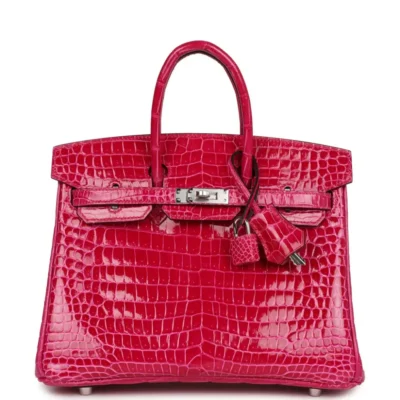 Hermès Birkin 25 Rose Mexico Shiny Porosus Crocodile Palladium Hardware