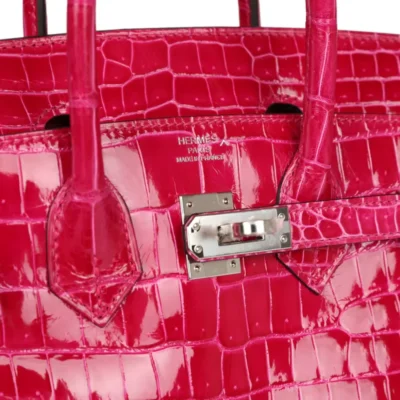 Hermès Birkin 25 Rose Mexico Shiny Porosus Crocodile logo1