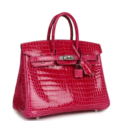 Hermès Birkin 25 Rose Mexico Shiny Porosus Crocodile Palladium Hardware