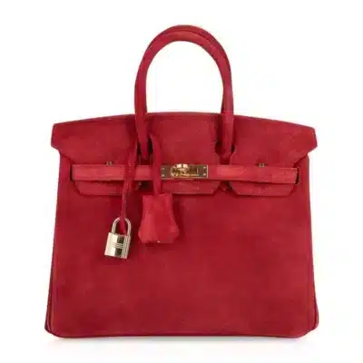 Hermès Birkin 25 Rouge Vif Suede Doblis Gold Hardware