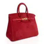 Hermès Birkin 25 Rouge Vif Suede Doblis Gold Hardware