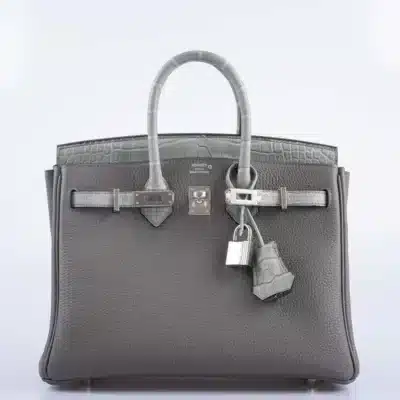 Hermès Birkin 25 Touch Gris Meyer And Gris Cement Matte Alligator Mississippiensis & Togo Palladium Hardware Replica inspired