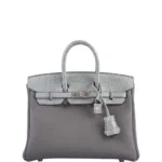 Hermès Birkin 25 Touch Gris Meyer And Gris Cement Matte Alligator Mississippiensis & Togo Palladium Hardware Replica inspired