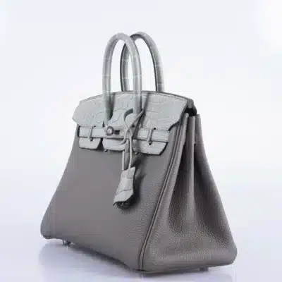 Hermès Birkin 25 Touch Gris Meyer And Gris Cement Matte Alligator Mississippiensis & Togo Palladium Hardware Replica inspired